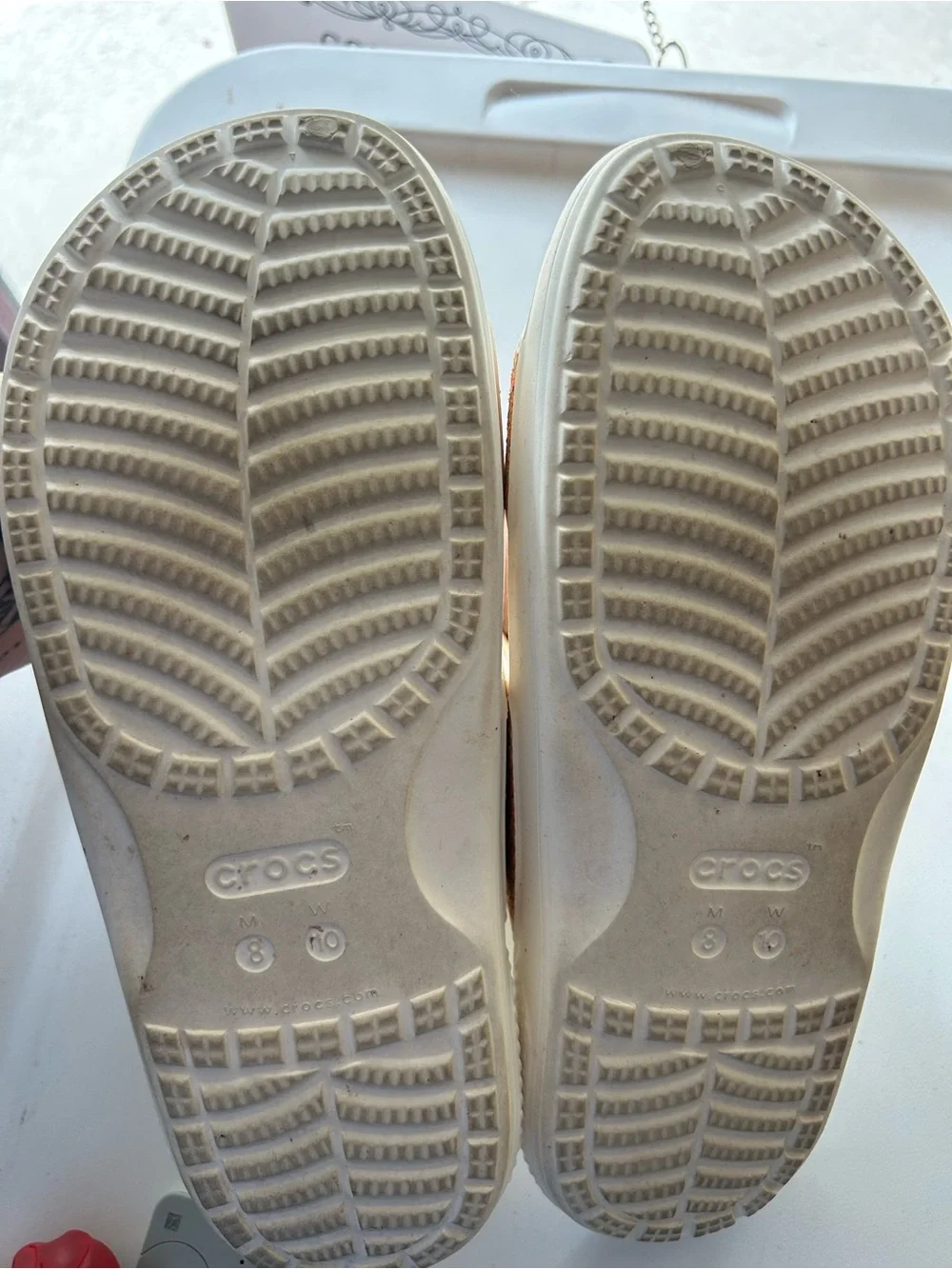 CROCS Cream Slide Sandals with Multicolor Glitter Straps - Picture 4 of 4
